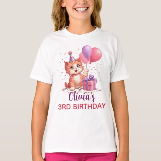 Kitty Cat viering verjaardag T-shirt (Voorkant)