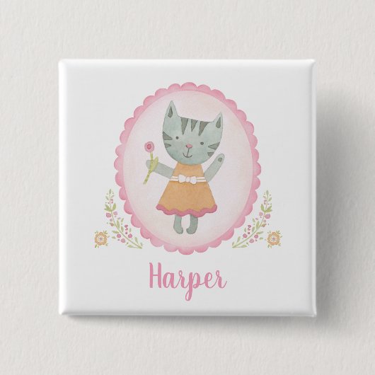 Kitty Cat Vierkante Button 5,1 Cm (Voorkant)