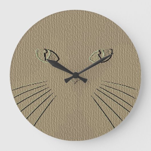 Kitty Cat Whiskers Brown met groene ogen Grote Klok (Voorkant)