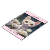 Kitty Cat White Roses personaliseren Naam Gift Notitieboek (Linkerzijde)
