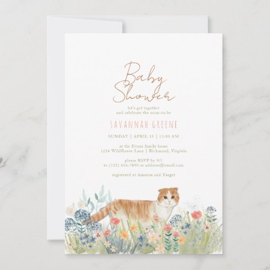 Kitty Cat Wildbloemen | Neutraal Baby shower voorj Kaart (Voorkant)