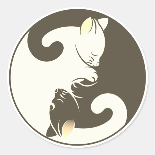 Kitty Cat Yin Yang | Bruin Ronde Sticker (Voorkant)