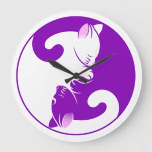 Kitty Cat Yin Yang Purple Grote Klok