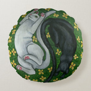 Kitty Cat Ying/Yang pillow Rond Kussen