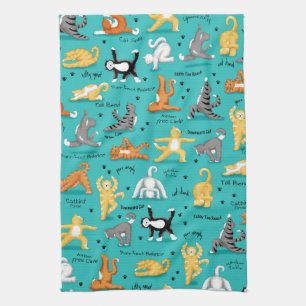 Kitty Cat Yoga Poses Colorful Turquoise Blue Fun Theedoek