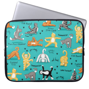 Kitty Cat Yoga Poses Colorful Turquoise Blue Laptop Sleeve
