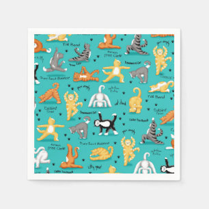 Kitty Cat Yoga Poses Turquoise Blue Whimsy Servet