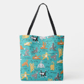 Kitty Cat Yoga Poses Turquoise Blue Yellow Tote Bag (Achterkant)