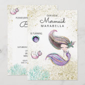 ** Kitty Cat Zeemeermin Gold Glitter Hair Verjaard Kaart (Voorkant / Achterkant)