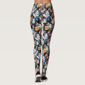 Kitty Cats en Rozen op zwarte achtergrond Leggings (Achterkant)