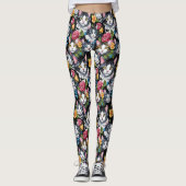 Kitty Cats en Rozen op zwarte achtergrond Leggings (Voorkant)