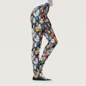 Kitty Cats en Rozen op zwarte achtergrond Leggings (Rechts)