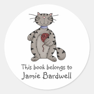 Kitty Cats · Grijs Kat & Wol Ronde Sticker