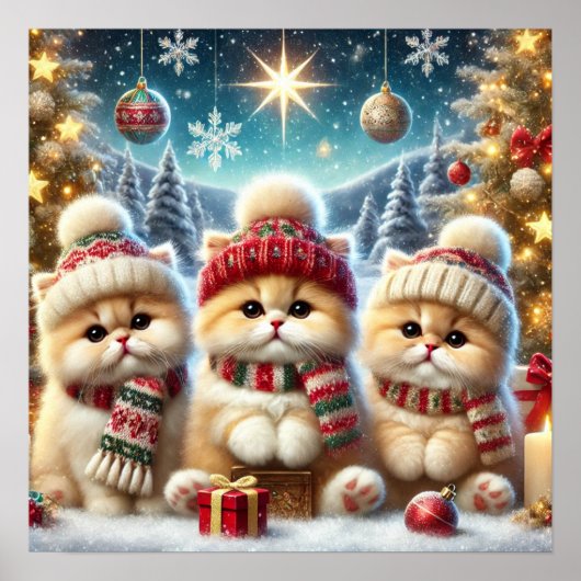 Kitty Cats in kerstdecor en Poster (Voorkant)