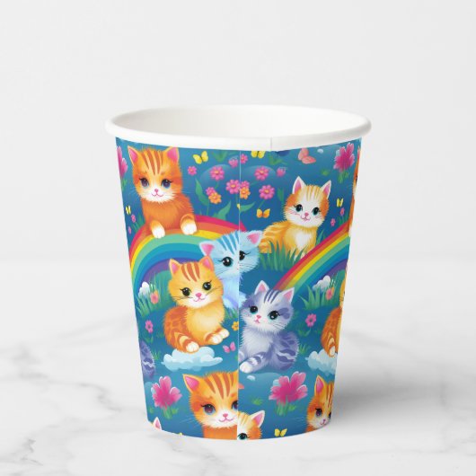 Kitty Cats op regenbogen Schattige en kleurrijk Papieren Bekers (Rechts)