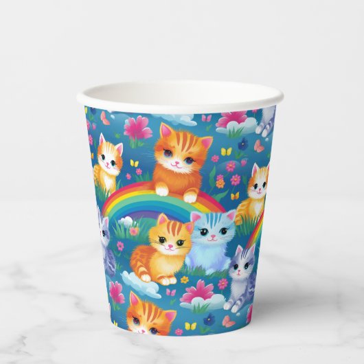 Kitty Cats op regenbogen Schattige en kleurrijk Papieren Bekers (Voorkant)