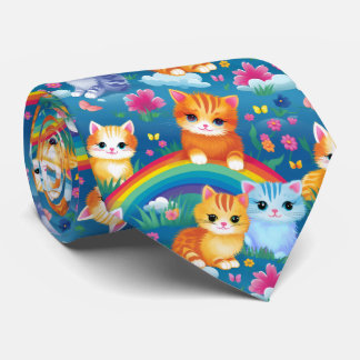 Kitty Cats op regenbogen Schattige en kleurrijk Stropdas