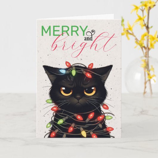 Kitty Christmas Lights Kaart (Gele Bloem)