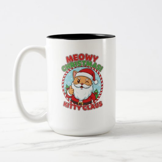 Kitty Claus, 15 oz Two-Tone Coffee Mug Tweekleurige Koffiemok (Links)
