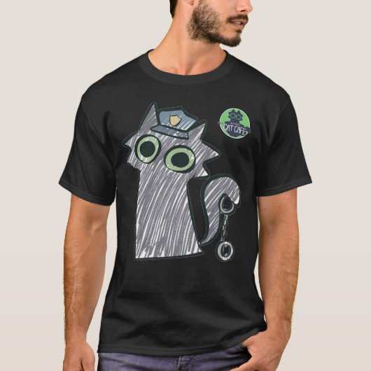 Kitty Cop – Purrtect & Serve Heren Donkere T-Shirt (Voorkant)