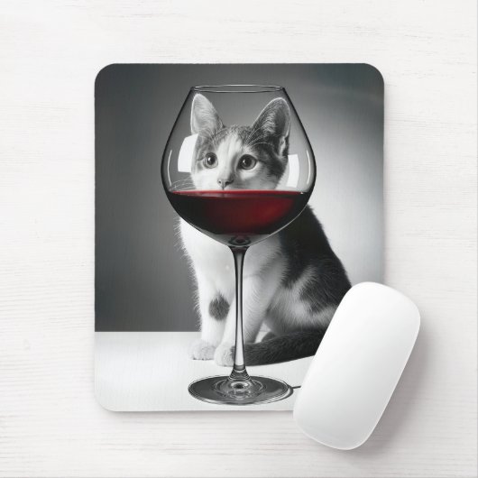 Kitty die door een wijnglas gluurt muismat (Met muis)