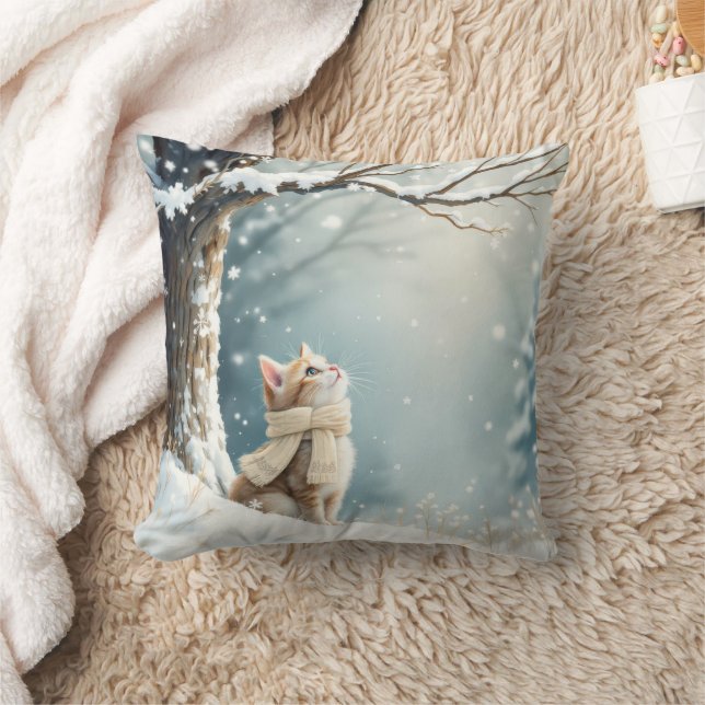 Kitty die sneeuwvlokken bekijkt kussen (Deken)