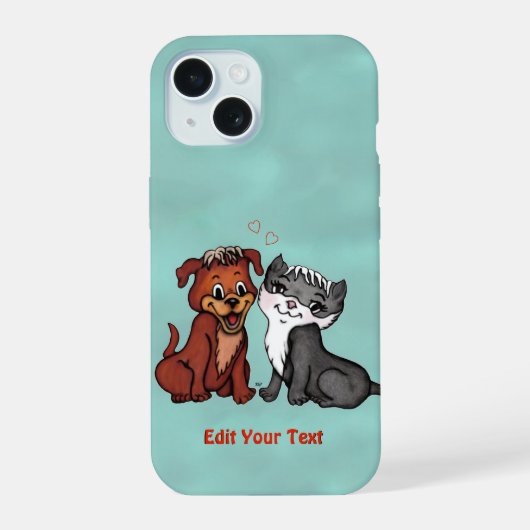 Kitty en Puppy, Bewerk uw tekst iPhone 15 Case (Achterkant)