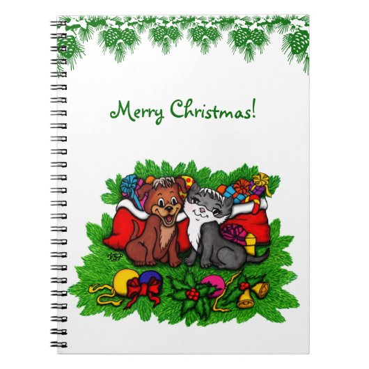 Kitty en Puppy, prettig Kerstmis Notitieboek (Voorkant)