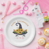 Kitty Face Gold Floral Halloween Papieren Bordje (Feest)