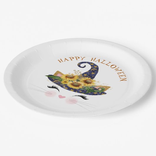 Kitty Face Gold Floral Halloween Papieren Bordje (Gekanteld)