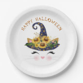 Kitty Face Gold Floral Halloween Papieren Bordje (Voorkant)