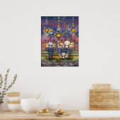Kitty Feeën op een Herfstnacht Kunst Poster (Keuken)