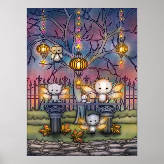 Kitty Feeën op een Herfstnacht Kunst Poster (Voorkant)