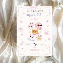 Kitty Girl Birthday Invitation  Kaart
