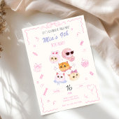 Kitty Girl Birthday Invitation  Kaart