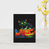 Kitty Halloween Pompoen Zwart Kat Kaart (Gele Bloem)