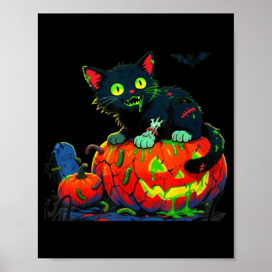 Kitty Halloween Pompoen Zwart Kat Poster (Voorkant)