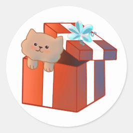 kitty in een cadeau doos ronde sticker