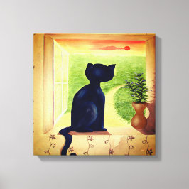 Kitty in het Raam Canvas Afdruk