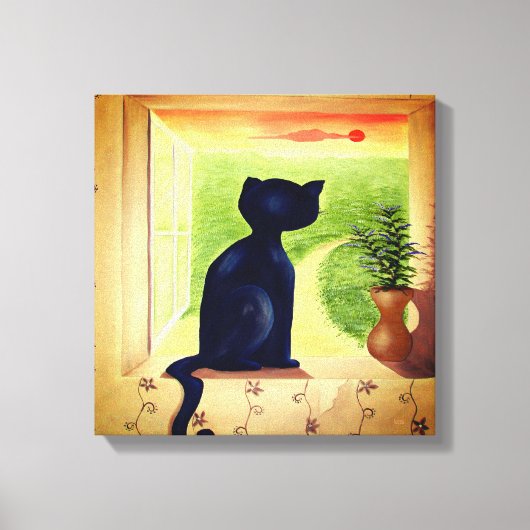 Kitty in het Raam Canvas Afdruk (Voorkant)