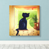 Kitty in het Raam Canvas Afdruk (Insitu (Houten vloer))