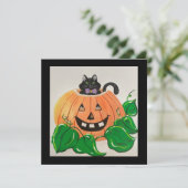Kitty in Pompoen Klassieke Uitnodiging (Staand voorkant)