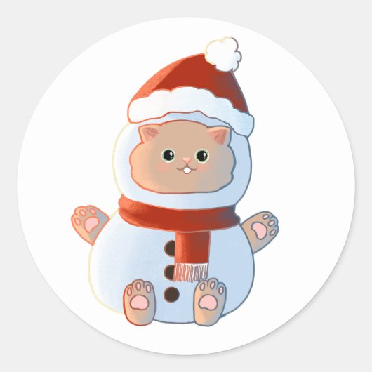 Kitty in sneeuwoutfit ronde sticker (Voorkant)