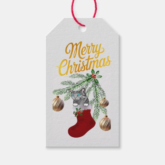 Kitty in stocking  cadeaulabel (Voorkant)