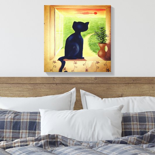 Kitty in the Window Canvas Afdruk (Insitu (Slaapkamer))