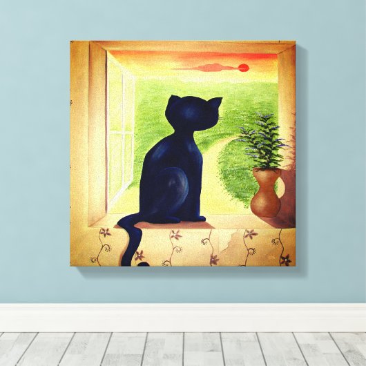 Kitty in the Window Canvas Afdruk (Insitu (Houten vloer))