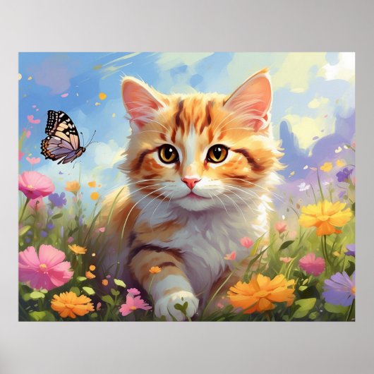 *~* Kitty Kat 5:4 Kitten Bloemen AP68 Vlinder Poster (Voorkant)