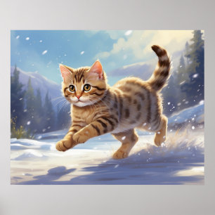 *~* Kitty Kat 5:4 Kitten Sneeuw springen AP68 Poster