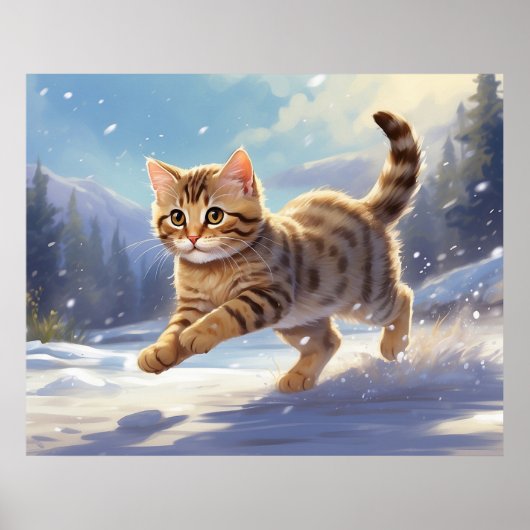 *~* Kitty Kat 5:4 Kitten Sneeuw springen AP68 Poster (Voorkant)