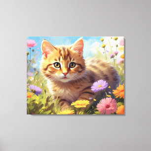 *~* Kitty Kat 5:4 Kitten Veld Wilde Bloemen AP68 Canvas Afdruk